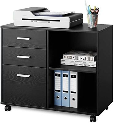 3 de Mobiele Zijprinter Stand Filing Cabinet van het lademetaal met Open Opslagplanken