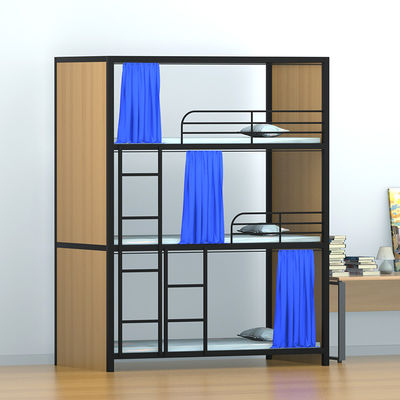 Drievoudig Lagenstaal Mesh Hotel Steel Loft Bed met Gordijn
