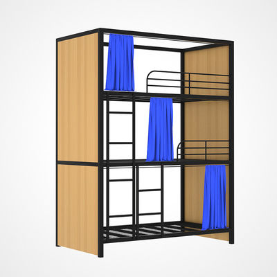 Drievoudig Lagenstaal Mesh Hotel Steel Loft Bed met Gordijn