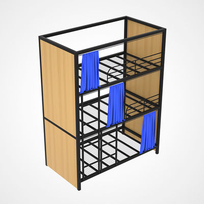 Drievoudig Lagenstaal Mesh Hotel Steel Loft Bed met Gordijn