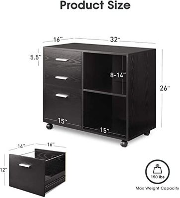 3 de Mobiele Zijprinter Stand Filing Cabinet van het lademetaal met Open Opslagplanken