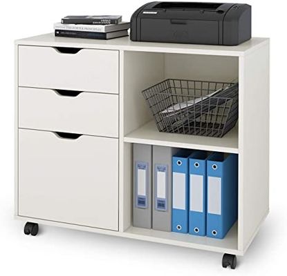 3 de Mobiele Zijprinter Stand Filing Cabinet van het lademetaal met Open Opslagplanken