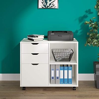 3 de Mobiele Zijprinter Stand Filing Cabinet van het lademetaal met Open Opslagplanken